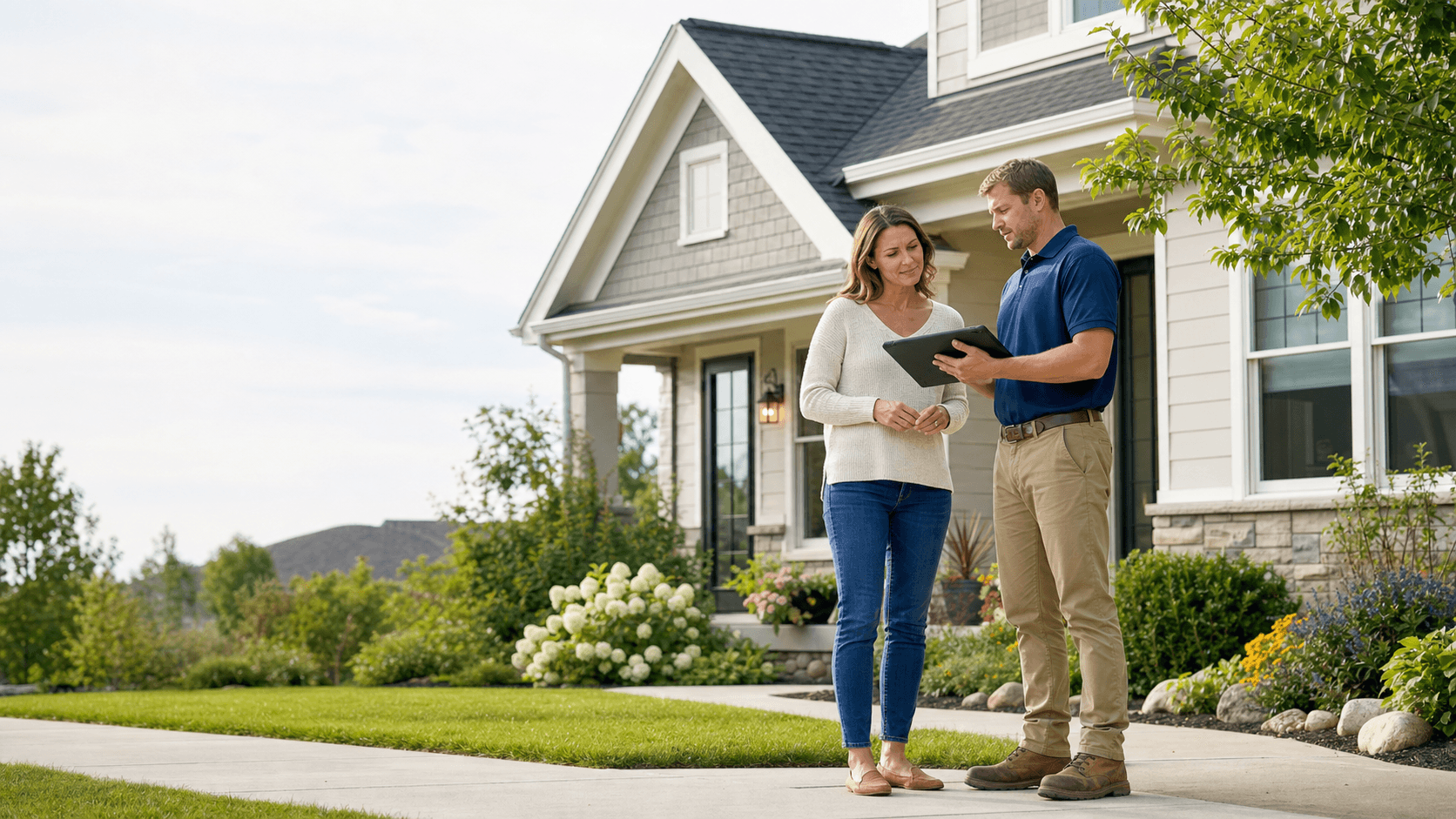 Homeowner reviewing a home service estimate with a local professional